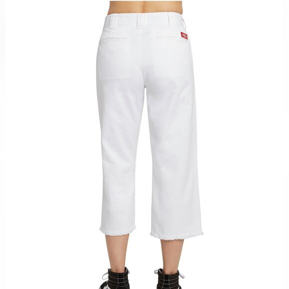 NWT Dickies Work White Cropped Frey Hem Pants Relaxed Fit Pockets Juniors 9 - Picture 2 of 4